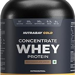 NUTRABAY Gold 100% Whey Protein Concentrate with Digestive Enzymes - 2Kg, Rich Chocolate Crème - 60 Servings | 25g Protein, 5.3g BCAA, 3.9g Glutamic Acid| Muscle Growth & Recovery | Gym Supplement for Men & Women-image-37
