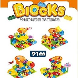 Jay Veer Sales Marble Run City Building Blocks, 91-Piece Construction Set, Educational Toy for Kids 3+, Multicolour-19