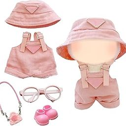 Clothing Compatible with Labu Dolls, Jumpsuit with Adjustable Straps, Hat, Glasses, Flower Bag, Mini Shoes for The 17 cm Mini Plush Dolls, Plush Doll (Plush Doll Not Included)-image-33