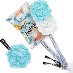 FABSKIN Luxury Bath Loofah Duo Pack - Loofah Sponge and Loofah Brush With Plastic Handle | Loofah for Bathing for Women & Men | Bath Brush Body Back Scrubber For Bathing (Blue and White)-image-68