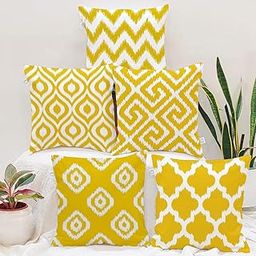 STITCHNEST Cotton 100TC Cushion Cover, 16 x 16 Inches, Yellow, Set of 5-image-29