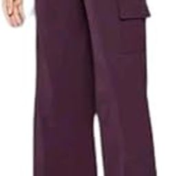 Women's Wide Leg Cargo Pants, 4 Pockets, Drawstring Waist, Purple-image-60