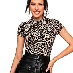 Casual Polyester Blend High Neck and Short Sleeves Stylish Printed Top (23" Inches)-image-3