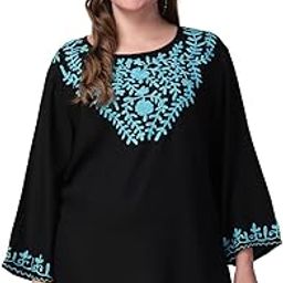 MAAHI Women's Rayon Black Embroidery Short Kaftan Top-41