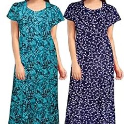 Women's 100% Cotton Printed Long Nighty, Floral Night Dress, Long Nighty - (Maxi Night Gown) (Pack of 2) Red,Yellow-image-92