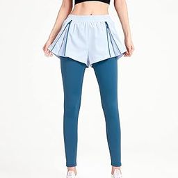 Ubervia 2-in-1 Leggings Elastic Waist Adjustable Zipper Quick-Dry Breathable Running Tights Athletic Workout Yoga Pants Huaishu-image-91