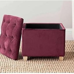 Chesterfield Velvet Tufted Ottoman Puffy Stool Side Table Foot Rest Stool Useful for Storage Box for Living Room Study Room Hallway Meeting Room (Maroon)-image-28