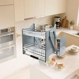 AKITCHEN KING Double Tiers Modular Kitchen Cabinet Pull and Down Unit Lifter Rack Shelf Basket 600 mm (Stainless Steel, 1)-image-27