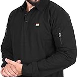 Men's Long Sleeve Polo T-Shirt with Zip Pocket, Military Style-image-35