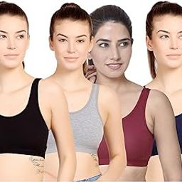 Cotton Lycra Non-Padded Bra Full Coverage U-Neck Sports Bra for Women and Girls Teenager Gym Yoga Exercise Workout Bra Combo Pack of 4 PIS-image-28