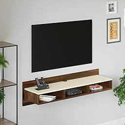 BLUEWUD Reynold Engineering Wood Wall Mount TV Entertainment Unit Set Top Box Stand/TV Cabinet with Shelves for Books & Décor Display Unit Bed Living Room Upto 55 Inches (Brown Maple & Beige)-10