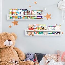 WooDinto Floating Book Shelves White 24inch Set of 2 for Nursery Bathroom Bedroom | Display Books | Showcase Artwork | Organize DVDs and CDs | (White-24), 24 x 3.94 x 3.54 inch-image-50