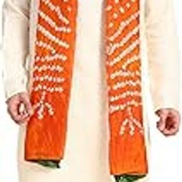 Men's Bandhini Silk Tri Colour Dupatta For Kurta/Sherwani/Achkan - White, Free Size-image-23