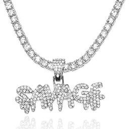 Gold Chain with Bubble Letter KING/GANG/TRAP/SAVAGE Iced Out,Diamond Necklace for Men 18k Real Gold Plated/Platinum White Gold Finish with Rope Chain 24"/Tennis Chain 20" FREE Giftbox-image-46