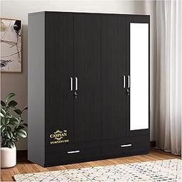 CASPIAN Engineered Wood Four Door Wooden Wardrobe (Coffee Black) | Furniture with Dressing Mirror | Cupboard/Almirah for Bedroom Clothes Storage Organizer | with Locker, 3 Drawers & 6 Shelves-18