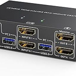 HDMI KVM Switch 2 Monitors 2 Computers 4K@60Hz Dual Monitor USB 3.0 KVM Switches for 2 PC or Laptops Share 1 Set of Keyboard Mouse Printer and Scanner Support Extended & Duplicate Mode-image-10