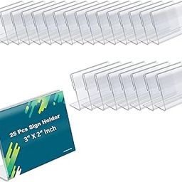 Shuban Acrylic Sign Holder L-Shape Acrylic Table Display Label Price Tag Name Card Holder Stands For School Office Counter Restaurants Supermarket (3 Inch W X 2 Inch H - 25Pcs)-59