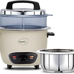 Pigeon Inox Pro Rice Cooker with Steamer, 1.8 litres | Stainless Steel Lid | 700 Watts | 1 Steel Cooking Pot | Measuring Cup | Spatula | Energy Efficient Cooking (Grey)-image-96