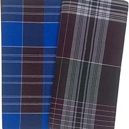 Cotton Checkered Lungi for Men's, Size-2.10 meters (Free size), Unstitched Lungis Set Pack of 2-image-19