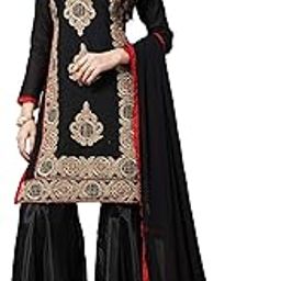 Women's Black Chanderi Cotton Embroiered Unstitched Sharara Suit-image-54