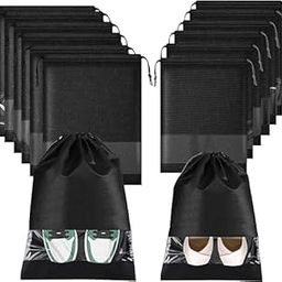 Shoe Bag for Travel Bag for Man & Women Shoe Cover for Storage at Home Gym Reusable Travelling Accessories Organizer Pouch Travel Essentials Footwear Bags for Travelling Men -Pack of 6, Black-image-111