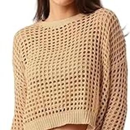 Women Loose Knitted Top Open Knit Crop Sweater Net Top for Women-17