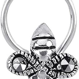 Pure 925 Sterling Silver Nose Pin | Bee-Youtiful Wired Nose Pin | Oxidised Silver, Mercasite | Nose Pin For Women/Girls | Wired Nose Pin-image-7
