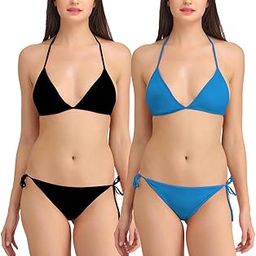 Women Satin Lycra Bikini Set Non-Padded Lingerie Set Pack of 2 Multicolor-image-65