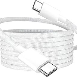 iPhone 15 USB C Charger Cable, Fast Charge Type C to Type C Charging Nylon Braided Cord Wire for Apple15/15 Plus/15 Pro Max, Ipad Pro, MacBook, Samsung S24 ultra/S23 Ultra/S22/S23 Fe 5G, White-Grey-26