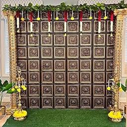 NK Textiles 3D Copper Entry Gate Door Backdrop Cloth for Pooja Decoration Traditional, Background Decoration Cloth for Pooja Background, Curtain Cloth for Festival Fabric (Size-5x8 ft) (Printed)-23