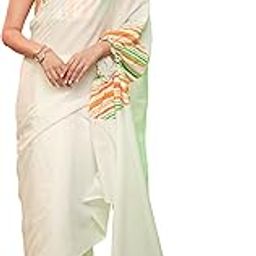 Fabcurate Tricoluxe – Cotton Mulmul Tricolor Saree for Women | Bold Freehand Design in Saffron, White & Green | Independence Day & Cultural Wear | Length 5.5 Meters-52