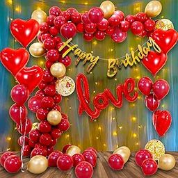 Party Propz Birthday Decoration Items-62 Pcs,Birthday Decoration Items Wife|Happy Birthday Decoration For Men,Women|Love Birthday Decoration Kit With Foil,Metallic Balloons,Lights,Tape,Glue-image-42