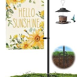 KBLOONG Garden Flag Holder Stand with Shepherds Hooks, 51 Inch Extra Thick Weather-Proof Powder-Coated Yard Flag Holder with 4 Prong Base, Heavy Duty 3/4 inch Aluminum Stand, Suitable for 12x18 Flag-image-46