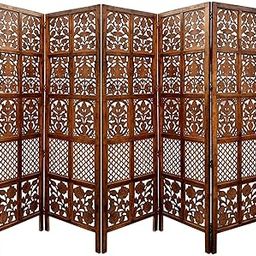 Sylvan Artistry 5 Panel Wooden Room Divider | Wooden Partition for Living Room | Wooden Room Separator | Office Wooden Snacky Design with Melamine Finish Brown-picture-28