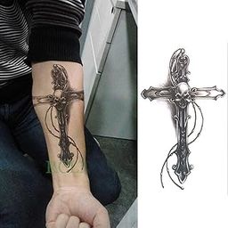 3D Temporary Tattoo Waterproof Sticker Beautiful Black Big Skull Cross Popular New Designs Size - 21x15cm (838)-image-31