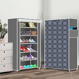 Genipap 6 Shelf Designer Foldable Collapsible Portable Wardrobe/Shoe Rack Storage Organizer Closet Almirah for Clothes, Kids Toys, Cupboard & Cloth Rack (Fabric, Metal)-image-107