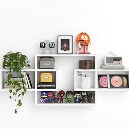 AALIYA MART Wooden Wall Shelves for Living Room, Bedroom Wall Mounted Rectangle Bookcase, Intersecting Wall Shelves for Storage, Modern Decorative Display Shelves for Wall Decor (White)-26