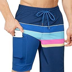 Mens Swim Trunks with Compression Liner Swimming Shorts 2 in 1 Stretch Quick Dry Zipper Pockets-image-82