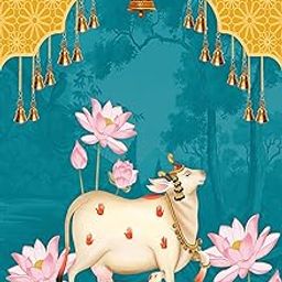 Backdropon Holy Cow Pichwai Design Backdrop Cloth for Pooja Decoration Traditional Background Curtain Cloth for Festival, Pooja Size 8 Feet Height and 5 Feet Width(8 * 5)-image-71