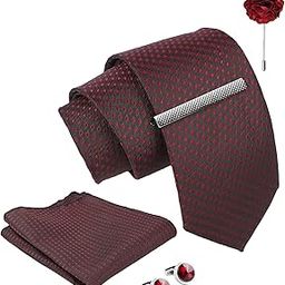 Tie for Men – Dotted Silk Neck Ties Set with Cufflinks Flower Pin, Pocket Square & Black Gift Box, Combo Necktie Sets for Office Wear, Formal Suits & Weddings (Luxe Maroon, NXPLX_162)-image-34