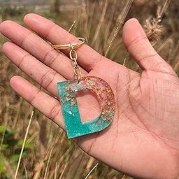 Foil Design Resin Keychain Resin Alphabet Initial Letter Keychain Key Ring for Men Women Girls Purse Handbags | Turquoise |Copper | CJ-6XKY-13HC_New-image-75