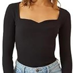 Black Fashionable Heart Neck Full Sleeve Ribbed Top for Girls and Women | Trendy Slim Fit Casual Blouse | Stylish Stretchable Top for Daily, Evening, or Office Wear-image-94