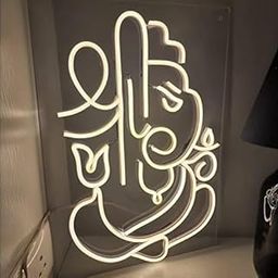 SG PRINT GANPATI BAPA God Neon LED Party Light (8x17 inches), Decorative Light for Room, Glass Tube Lights Sign for Bedroom Wall decor for office, Shop, Home, Entrance and Temple-67
