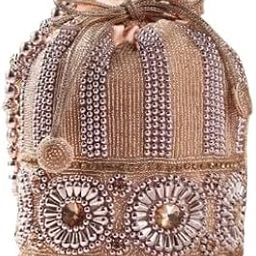 Elegant Gold Potli Handbag, Beaded Evening Purse with Crystal Flower Design, Traditional Wedding Potli.-image-67