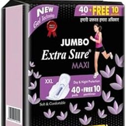 Jumbo branded Extra Sure Sanitary Pads for Women - 100% Cotton, Ultra-Absorbent, Leak-Proof, Skin-Friendly - Comfort & Protection (Size- XXL)40+10 Pads-image-26