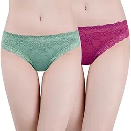 neska moda Pack of 2 Hipster Antibacterial Cotton Underwear/Lace Panties for Women Daily Use/Concealed Waistband (Green,Rani)-LNG24andLNG33-picture-40