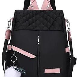 Small Backpack Purse for Women Travel Casual Daypack with Cute Pom Pom Keyring Lightweight Daily Work Fashion Shoulder Bag Ladies Mini Trendy Rucksack (Black), Black-image-27