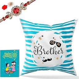 Kaameri Bazaar Cool Brother Printed Cushion Cover with Filler, Rakhi & Greeting Card - Raksha bandhan Rakhi Gift for Brother - bhaiya - bro - Birthday - Rakhi Gift for Brother-image-31