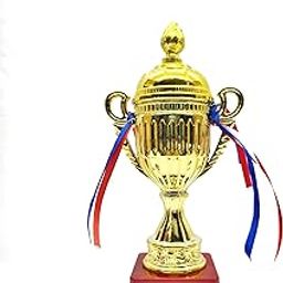 JASBIR TROPHIES Gold Trophy Cup with Decorative Handles, Red Base, Tricolor Ribbons, Championship Award (Medium)-image-15