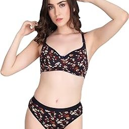Women Padded Printed Bra Panty - Made of Pure Cotton Full Coverage Non Wired Seamless Pushup Soft Cup for T-Shirt Saree Dress Sports Garment for Daily Use Everyday-image-41